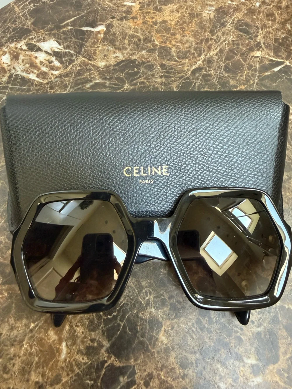 Celine Glossy Black Geometric Oversized Sunglasses